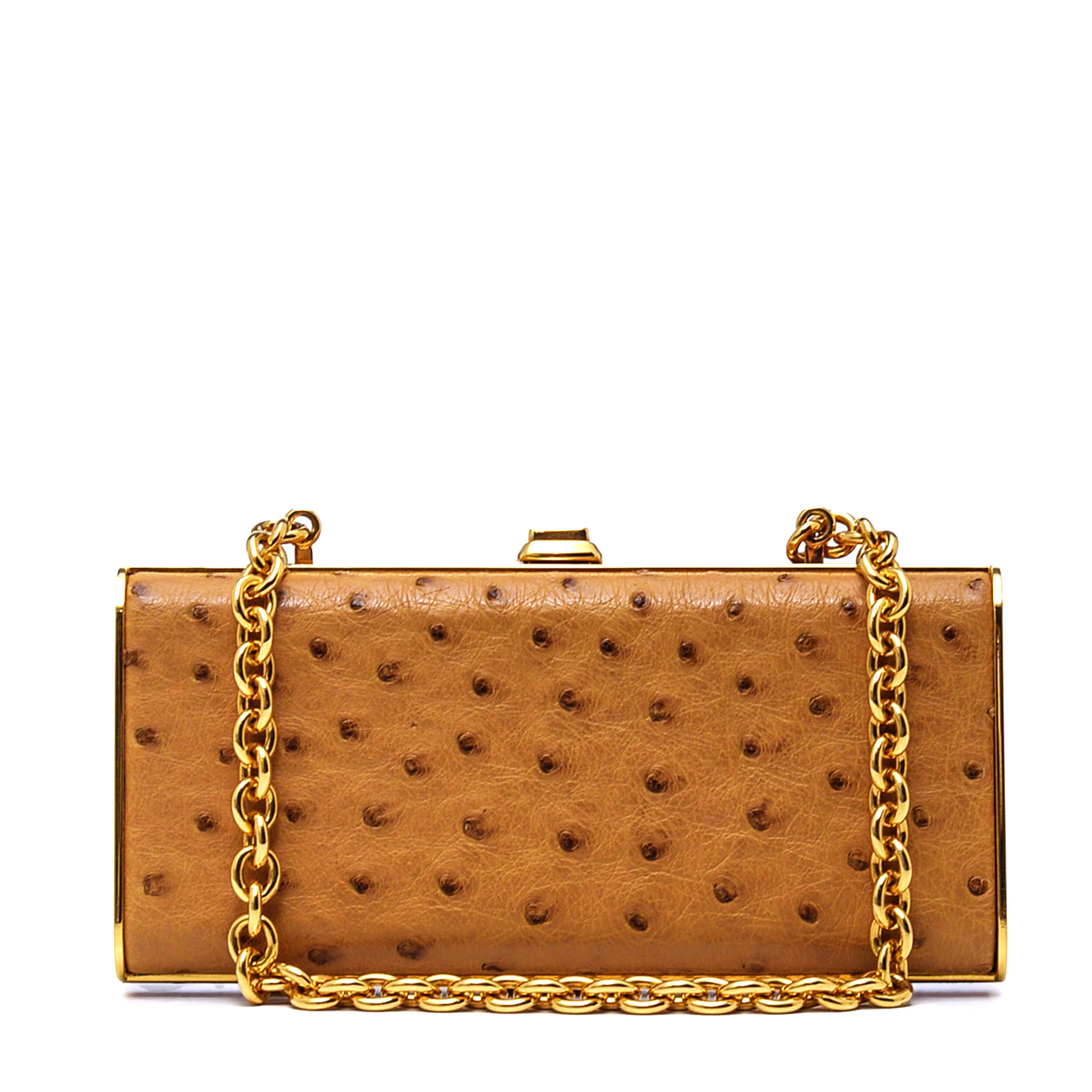 Miu Miu - Beige Ostrich Leather Clutch With Chain Strap